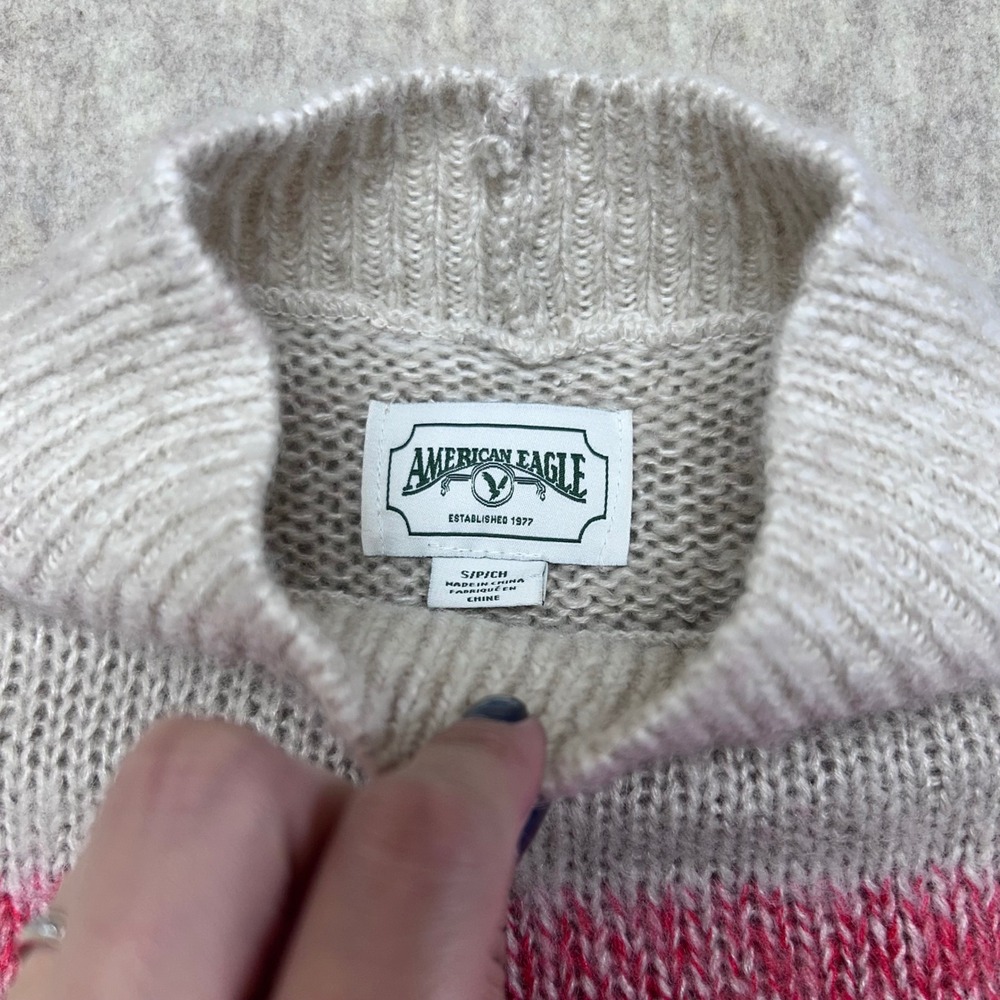 American Eagle Ombre Mock Neck Long‎ Sleeve Knit Sweater Size Small Red Tan - Picture 3 of 7